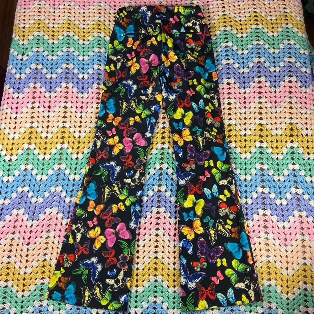 Alice + Olivia Teeny Rainbow Butterfly Print Flare Bell Bottom Pants Size 4 - Picture 5 of 16